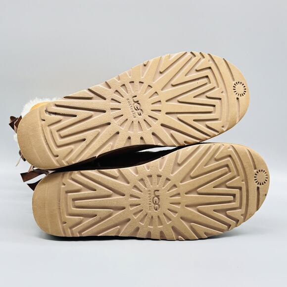 UGG Boots Womens 8 Brown Suede Fur Bailey Ribbon Bow Short Shearling Classic - Picture 9 of 11